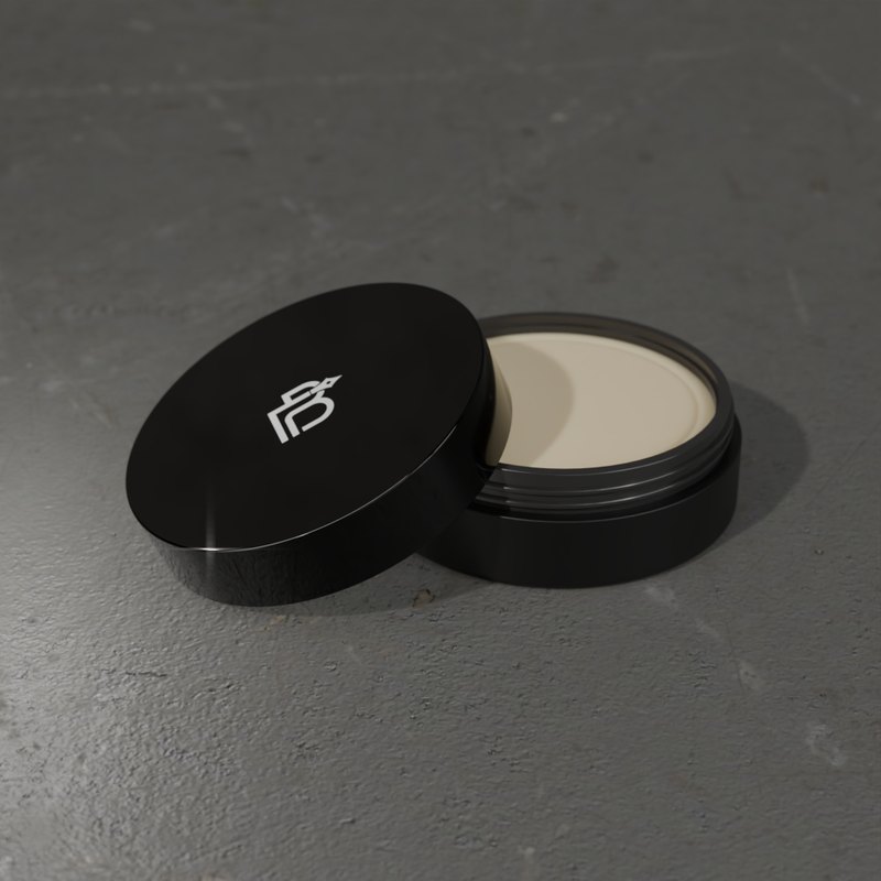 バームの缶。マットな黒と、コンクリートの床。